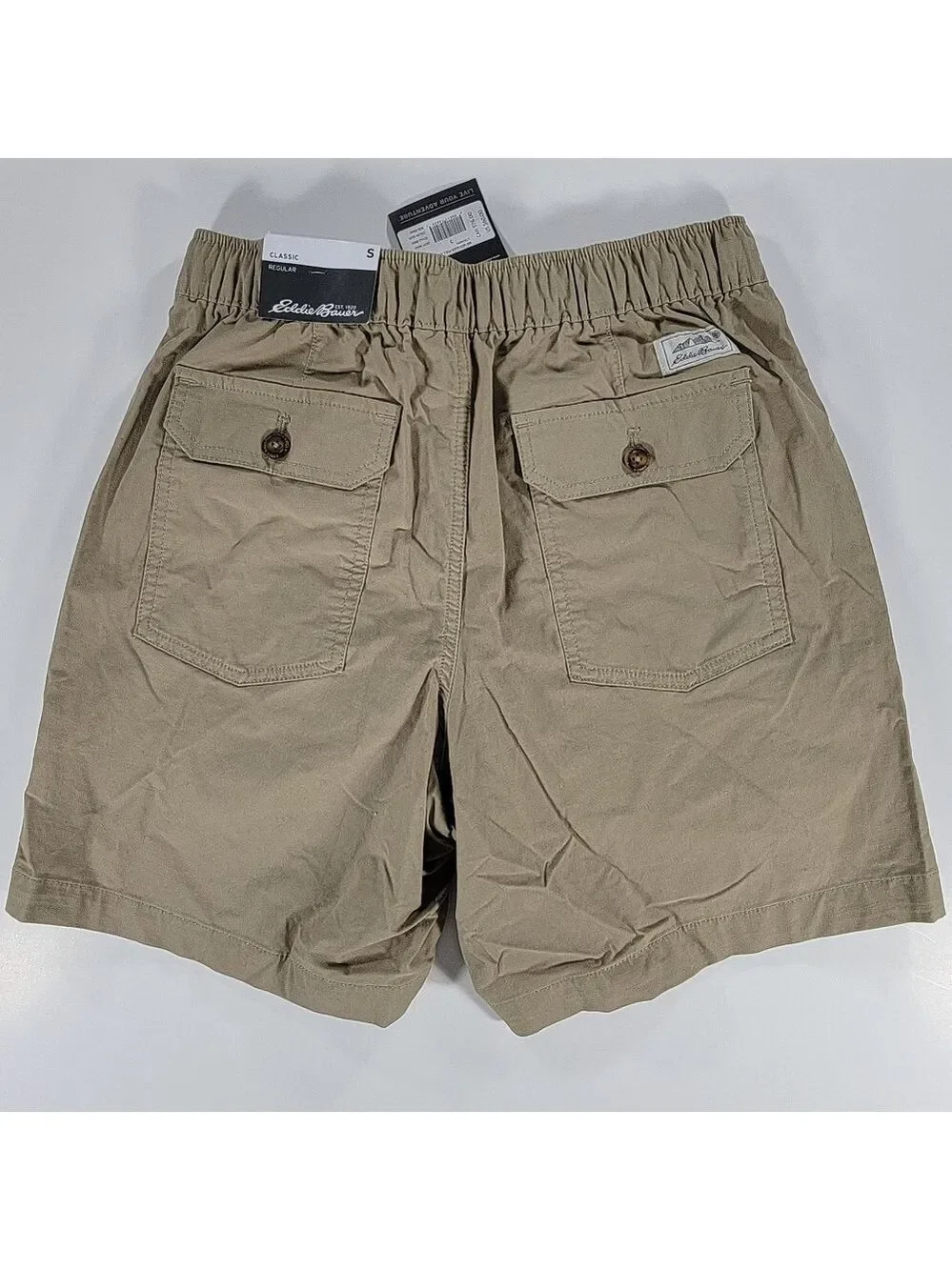 Eddie Bauer Voyager Pull-On Shorts Mens Small Beige Stretch Twill Chino Hiking